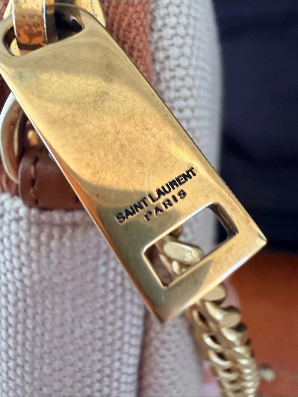 Saint Laurent Beige Canvas Crossbody with Gold Chain and Tan Trim - Picture 10 of 10